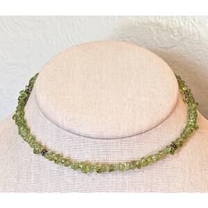 India 925 Sterling Silver Peridot Chip Bead Adjustable Collar Necklace